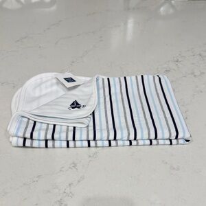 Janie and Jack Blue and White Striped Blanket- NWT